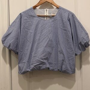 Marc New York Blue and White Striped Puff-Sleeve Top